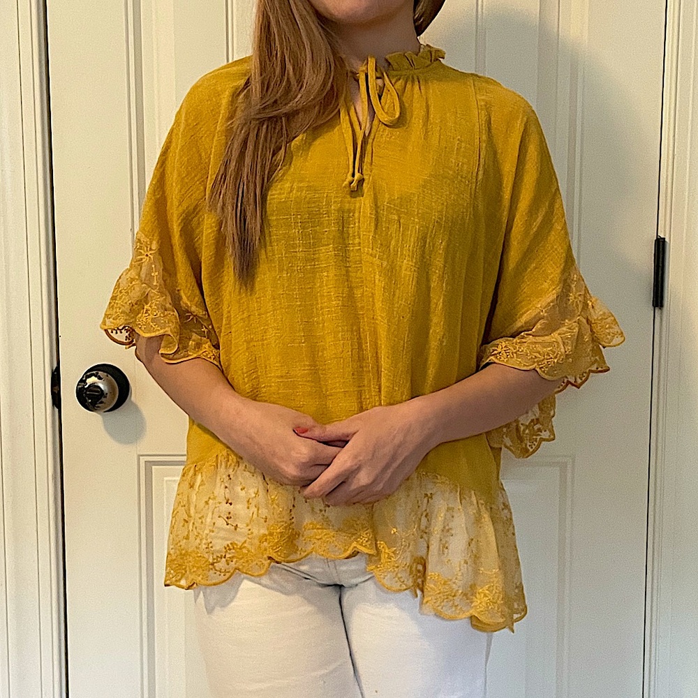 My Story Boutique Umgee Mustard Lace Top